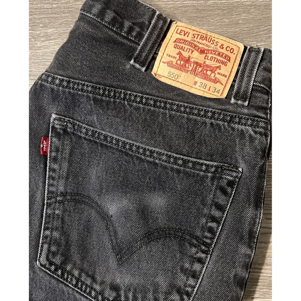 Levi's 550 Relaxed Fit Tapered Leg Charcoal Wash Black Denim Jeans Size 38x34